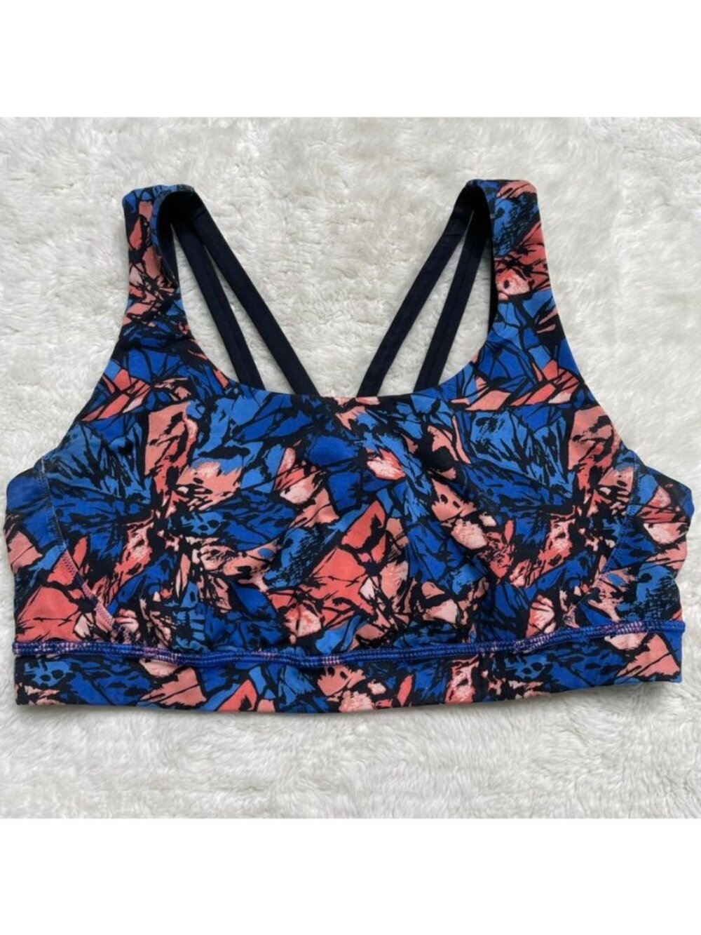Lululemon Energy Bra Size 12 Mini Paint Storm Harbor Blue Strappy Sports Bra